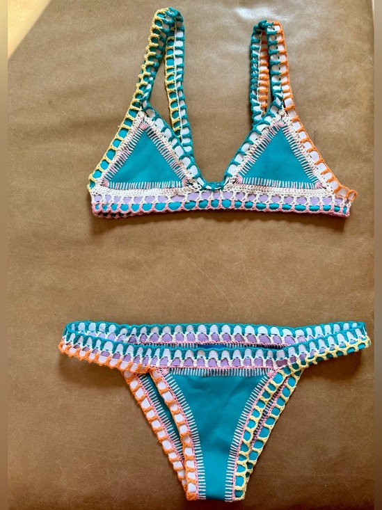KIINI Other - KIINI Turquoise Crochet Trim Bikini in Teal with Multicolor Accents